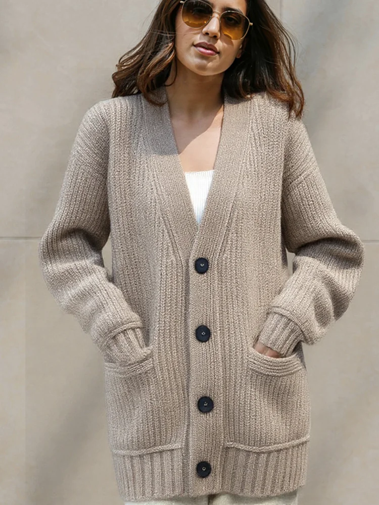 

New Fashion Bottons Knitted Long Sweater Coat Autumn Winter Long Sleeve Knitted Cardigan Sweater Women Casual Loose Warm Tops