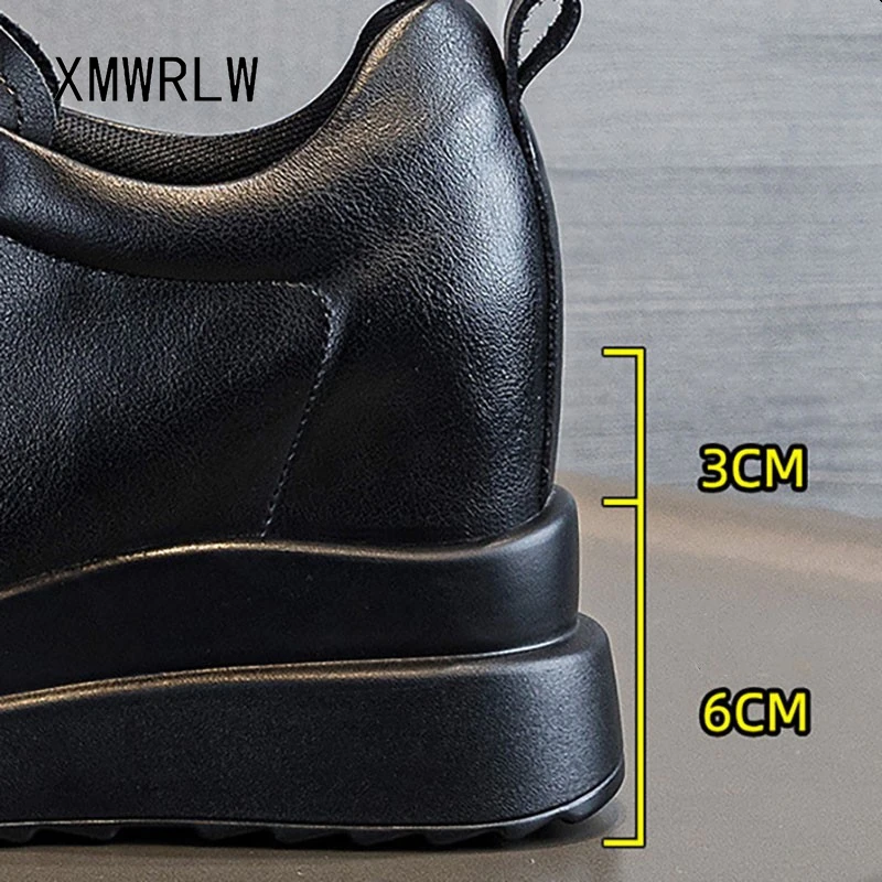 XMWRLW Women's Autumn Winter Shoes Genuine Leather Hidden Heel Women Winter Shoes Black White Sneakers Woman Warm Plush Shoe view 4