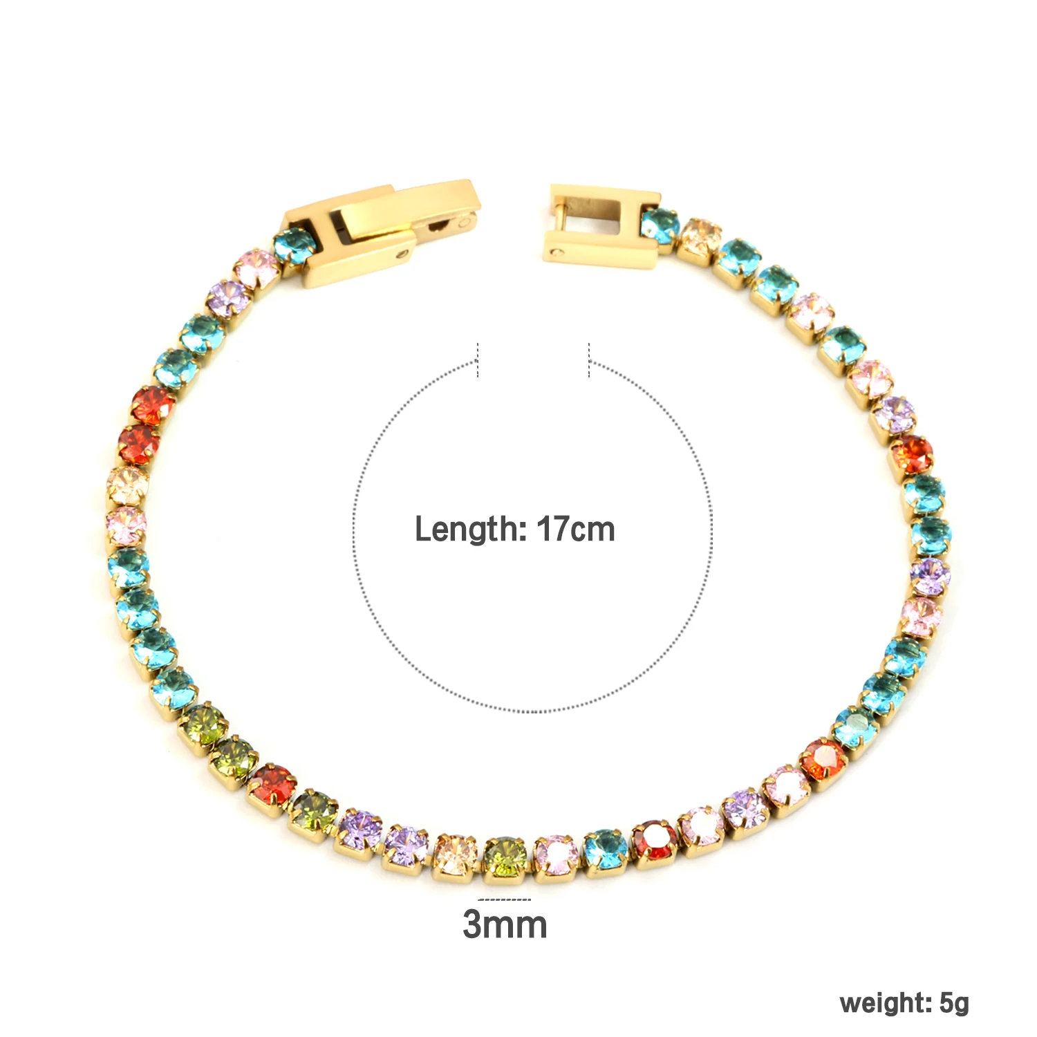 ASONSTEEL 2/3mm Bracelets Stainless Steel Colorful Cubic Zirconia Charm Chains Bracelets Crystal Delicate Bling Wedding Jewelry image 3