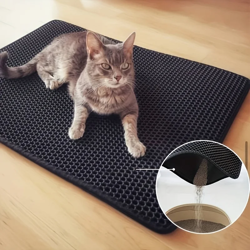 1pc, Cat Litter Mat, Cat Waterproof Litter Trapping Mat,Double Layer Filter Washable Non Slip Cat Mat For Cleaning, Pet Supplies