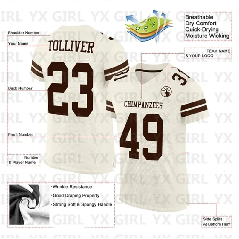 Custom OR Brown Mesh Authentic Football Jersey Personlized Team name and you name number V-Neck Football T-Shirts