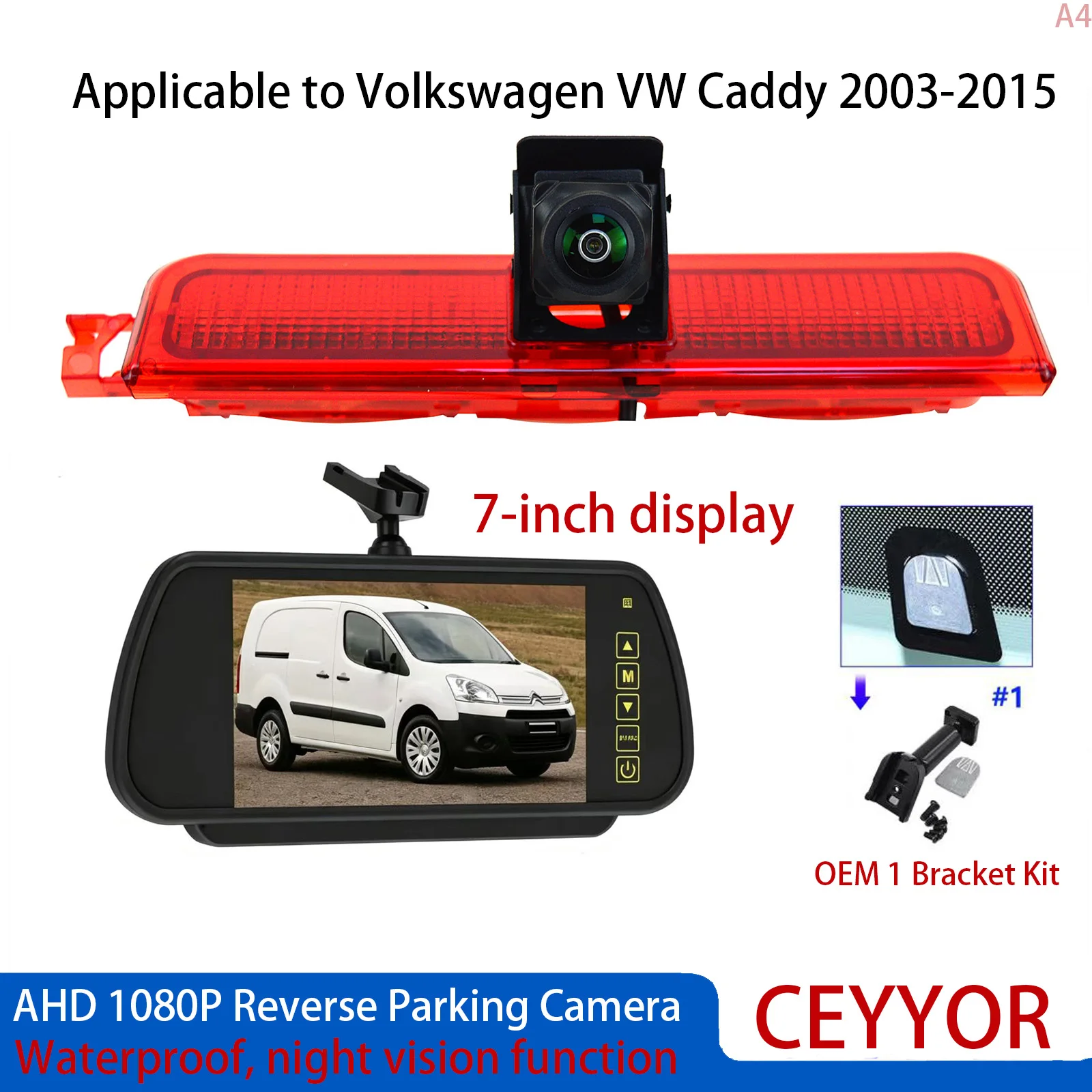 

AHD 1080P 7 Inch Monitor Brake Light Rear View Camera For Volkswagen VW Caddy 2003-2015 Waterproof Night Vision
