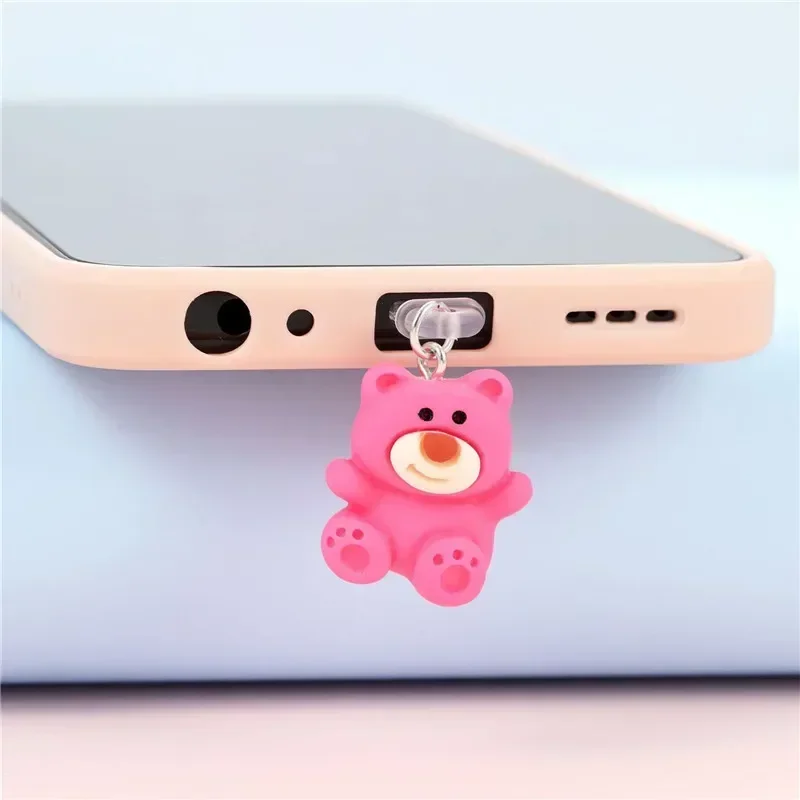 Strawberry Bear MINISO 3D Lotso mobile phone dust plug, suitable for iPhone Samsung Xiaomi Huawei Type C Android charging interf