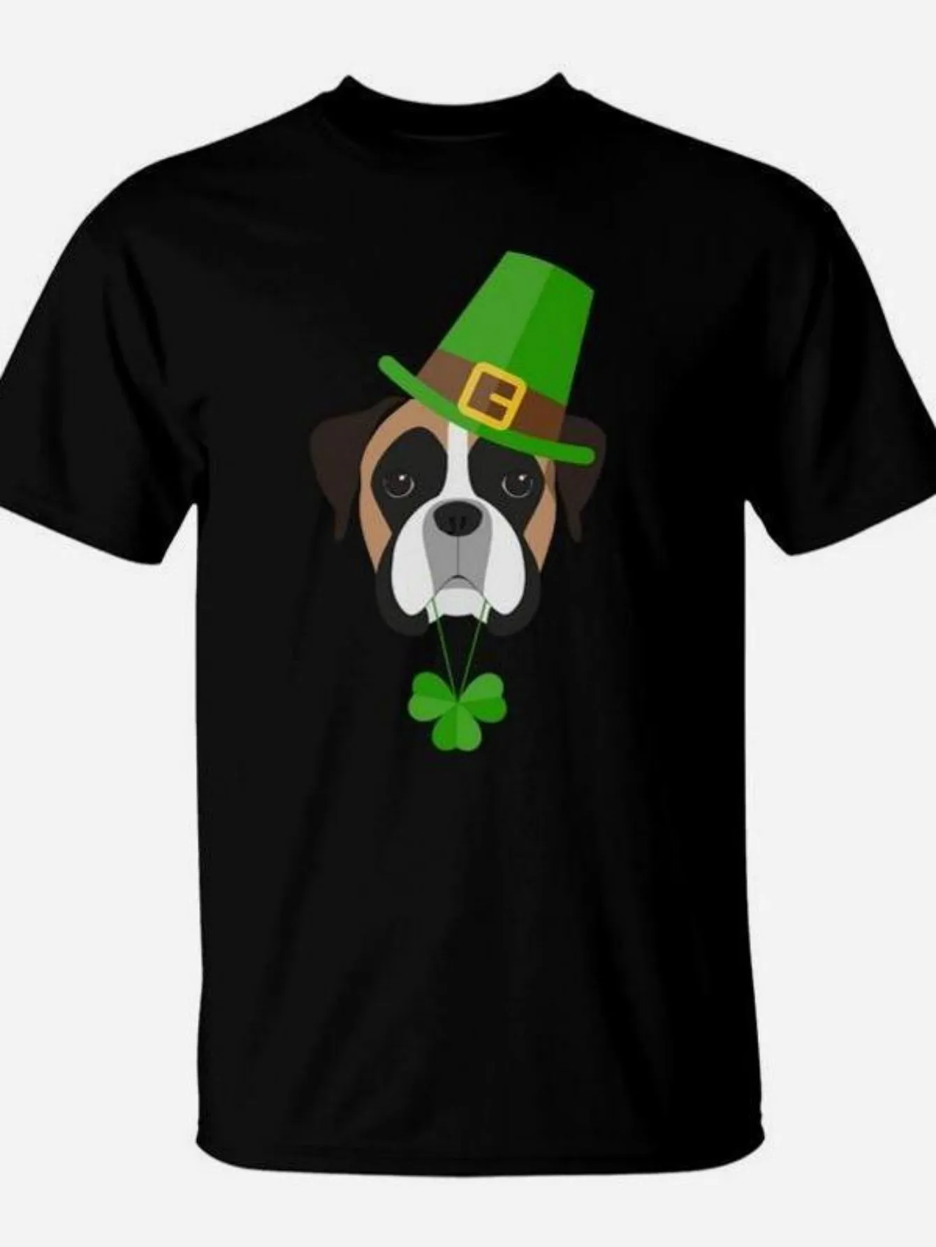 

Boxer Dog St Patrick Day Leprechaun Hat Clover Graphic Tee Soft Cotton Short Sleeve T-Shirt for Men