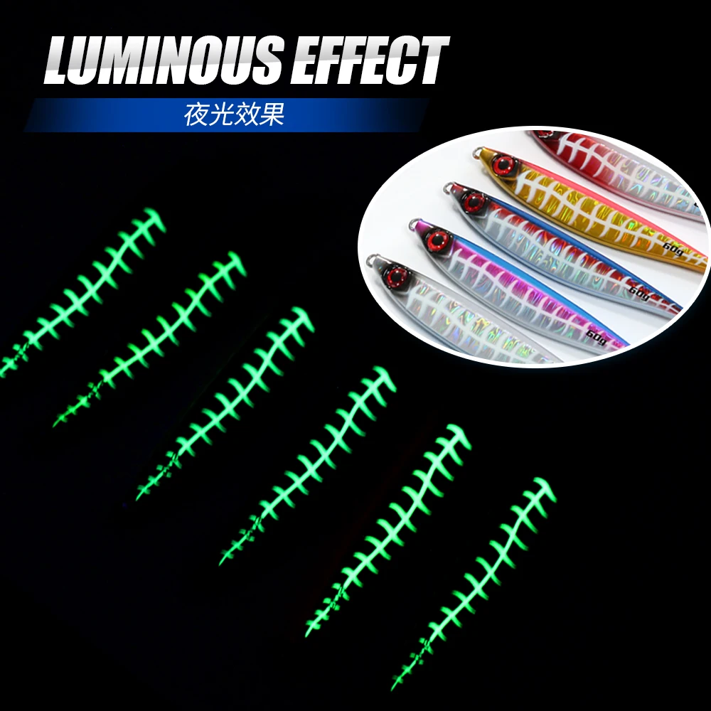 CASTFUN Sardine Glow Casting Jig Lure 40g 60g 80g 100g Slow Jig Saltwater Jigging Lure Fishing Lure Fishing Bait Outdoor Fishing