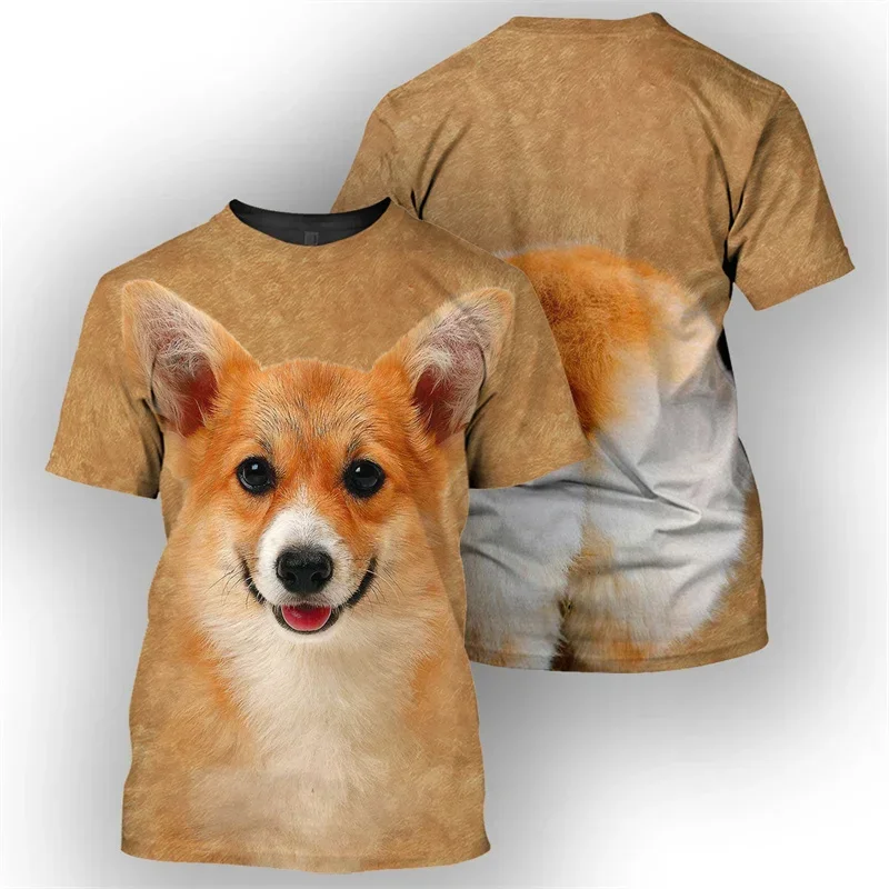 Summer Men Fashion Casual Round Neck Short-sleeved Corgi French Bulldog Pug 3D Print T-shirt Bullhead Terrier T Shirts Tops