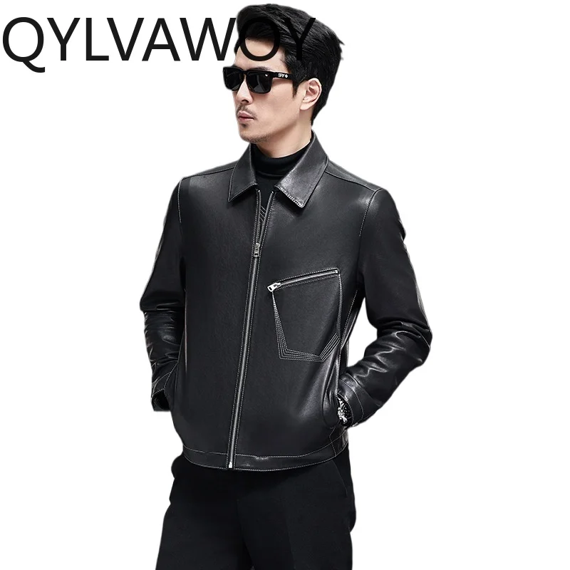

QYLVAWOY High-end Sheepskin Real Leather Jacket Man Spring Autumn Black Jacket New Jackets for Man Leather Coat Stylish Chaqueta