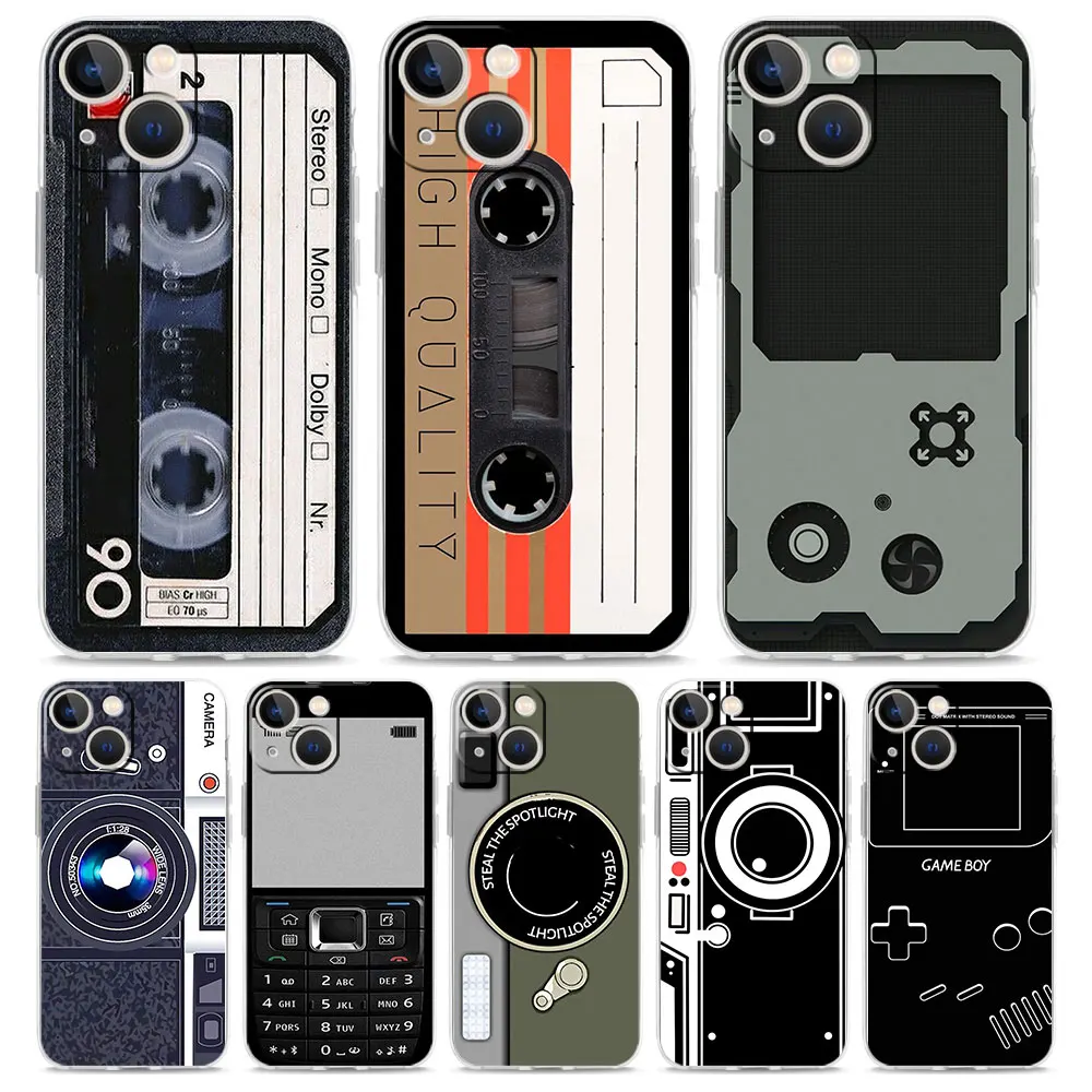 Luxury Case For iPhone 15 14 13 12 11 Pro Max X Xs XR 7 8 Plus Bumper Phone Cases Clear TPU Cover Camera Radio tape Cassette