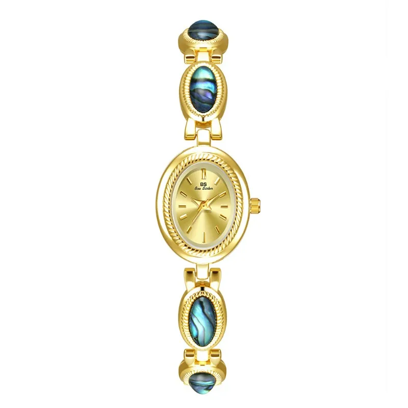 Luxury Brand Woman Watch Colorful Shell Vintage Gold Bracelet Small Dial Analog Quartz Clock Wristwatch for Ladies Girls Gifts