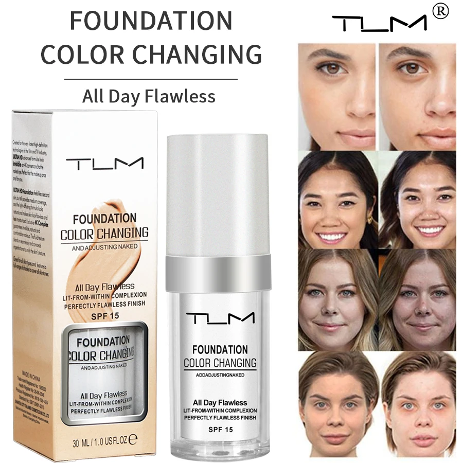 5Pcs Dropshipping TLM Color Changing Liquid Foundation Oil-control Face Cover Concealer Long Lasting Makeup Skin Tone Foundation