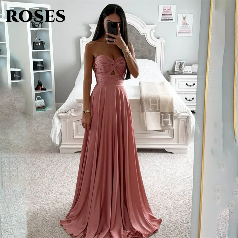 ROSES Desert Rose Prom Dress Gown Sweetheart Pleat Charming Stain Formal Gown Sleeveless Beach Evening Gown vestidos de noche