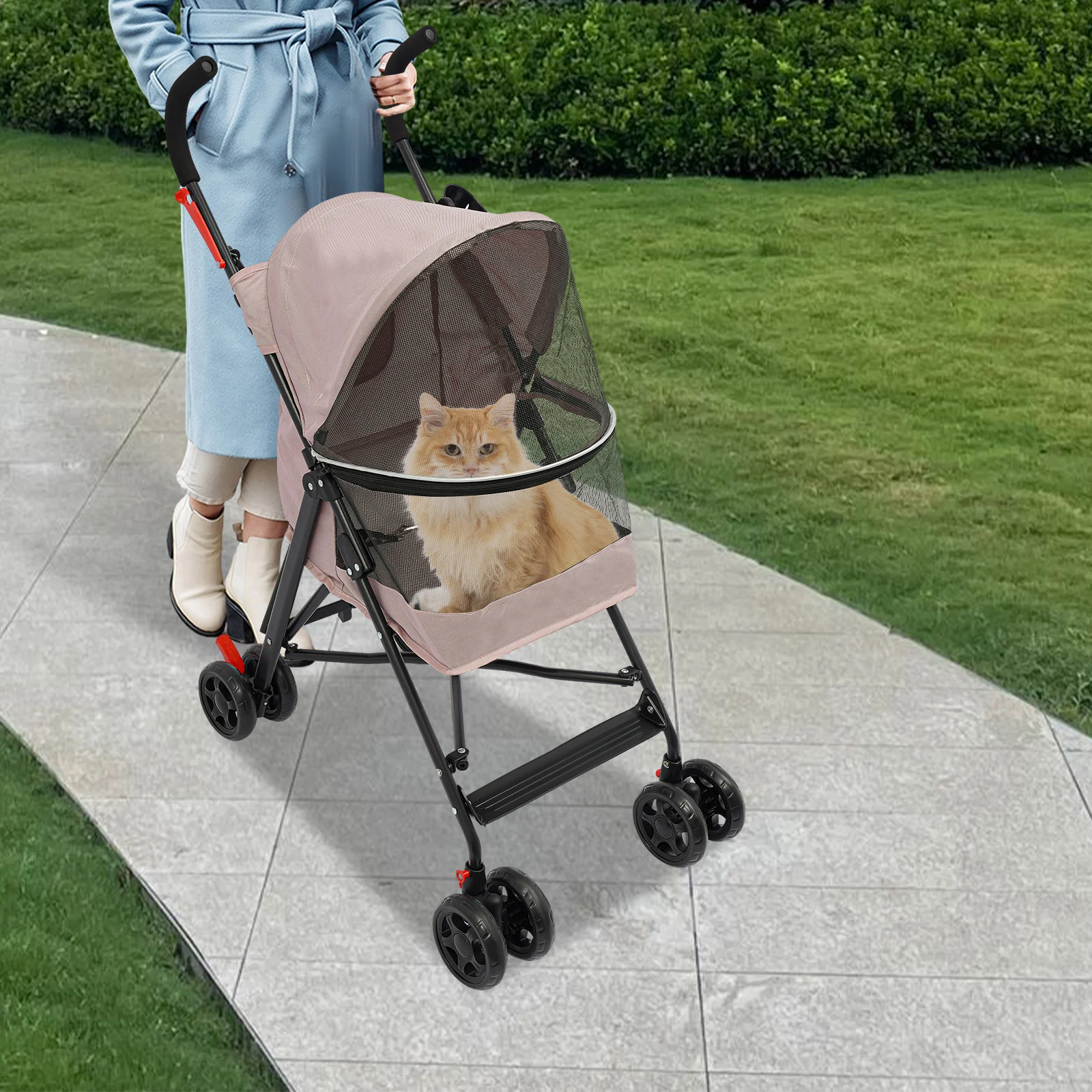 

55*45*97cm Foldable Pet Travel Stroller Pink Pet Stroller Foldable Pet Stroller for Small & Medium-sized Dogs/Cats