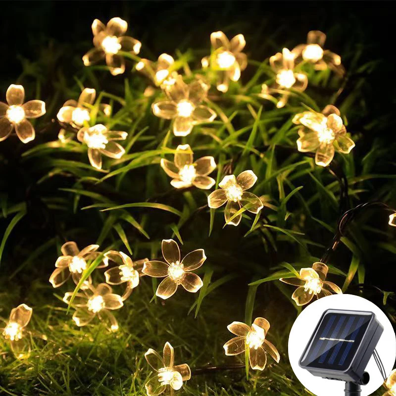 

1pack 20/50/100LED Outdoor Solar LED Cherry Flower String Lights Christmas Fairy Lights For Patio Yard Wedding Garden Decoration