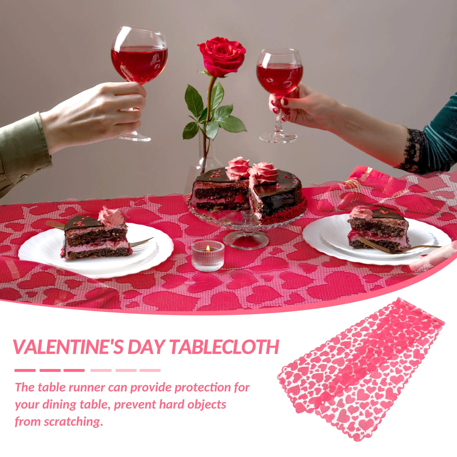 

Festival Table Runner Red Heart Design Valentine's Day Theme Decor for Dining Table Home Party Wedding Hotel Protection