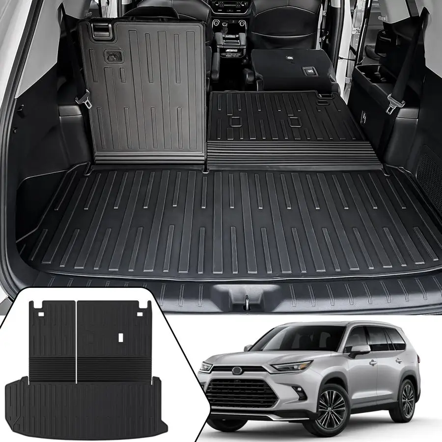 

Mat with Backrest Mat 2in1 for 2024 2025 2026 Toyota Grand Highlander Car Mat Accessories, TPE All Weather Cargo Liner Trunk Mat