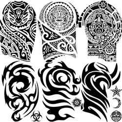 6 Large Sheets Tribal Maori Temporary Tattoos For Men Arm Tattoo Stickers Black Armband Totem Fake Cool Bull Turtle DIY Tattoos