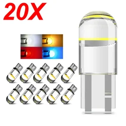 20X Car LED T10 W5W Canbus Glass COB 6000k Reading Dome Lamp Marker Wedge License PlateLight Bulb 168 194 192 12V White Blue Red