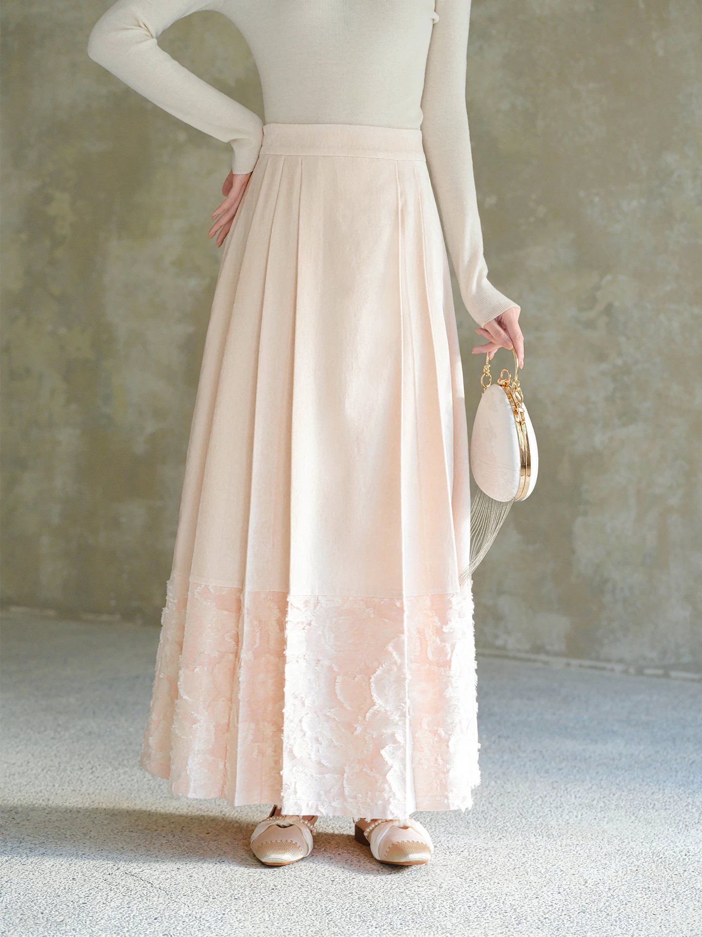 

Новая китайская женская юбка-трапеция с вырезами и 3D-цветочным узором, розовая, с завышенной талией, зимняя коллекция 2025, повседневная юбка в стиле Ханьфу