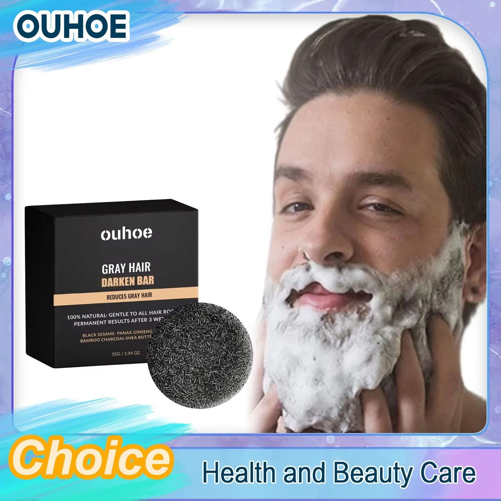 

Darkening Hair Soap Deep Cleansing Blackening Beard Eyebrows Strengthen Nourish Repairing White Grey Hairs Treatment Shampoo Bar