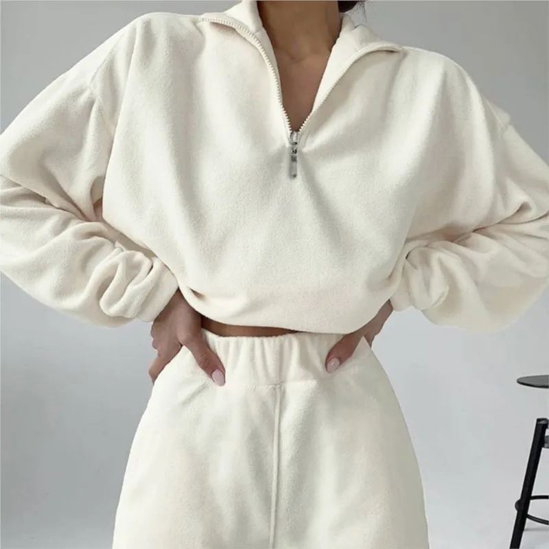 

2025 Women's Zipper Solid Color Hoodie Set Spring & Autumn Streetwear Breathable Stretch Fabric Comfort Fit for Gym Daily Wear