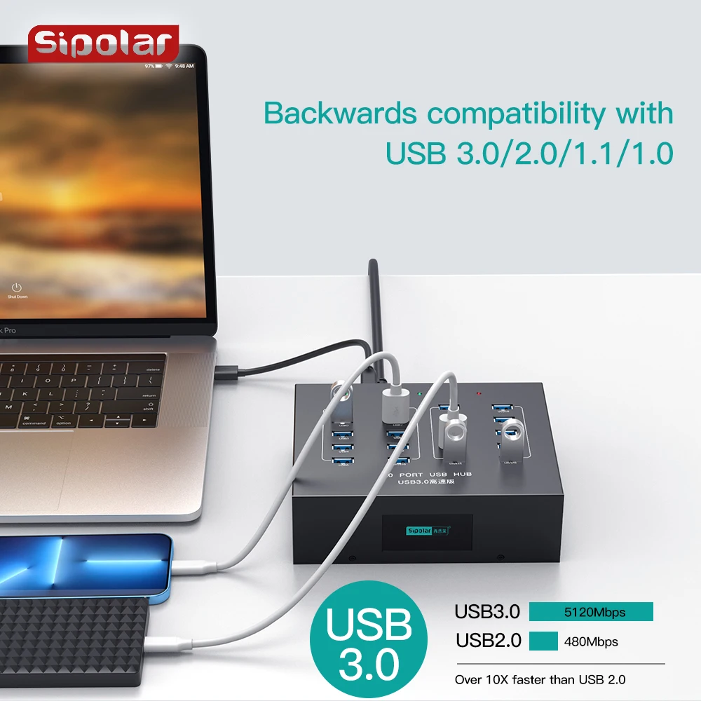Sipolar A-213P 20 PORTS USB 3.0 HUB USB charger with  Power supply for mobile phone refurbish charging and recycle view 3