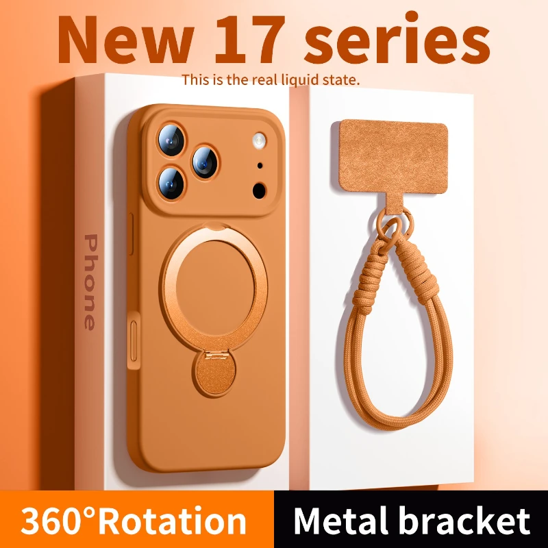 

Магнитный чехол с жидким силиконовым кронштейном для iPhone 17, 16, 15, 14, 13, Pro Max Air Magsafe с подвесной веревкой, защитный чехол от падения
