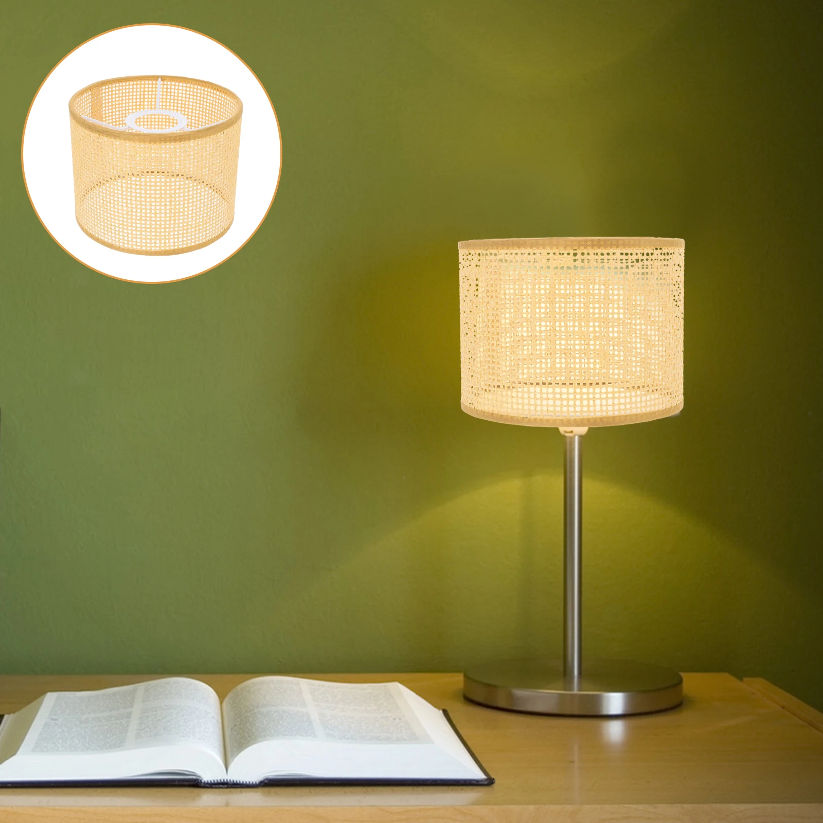 

Rattan Lampshade Hand Woven Cover 16x12 Grid Retro Bohemian Decorative Pendant Lamp Accessory Soft Light Safe Practical