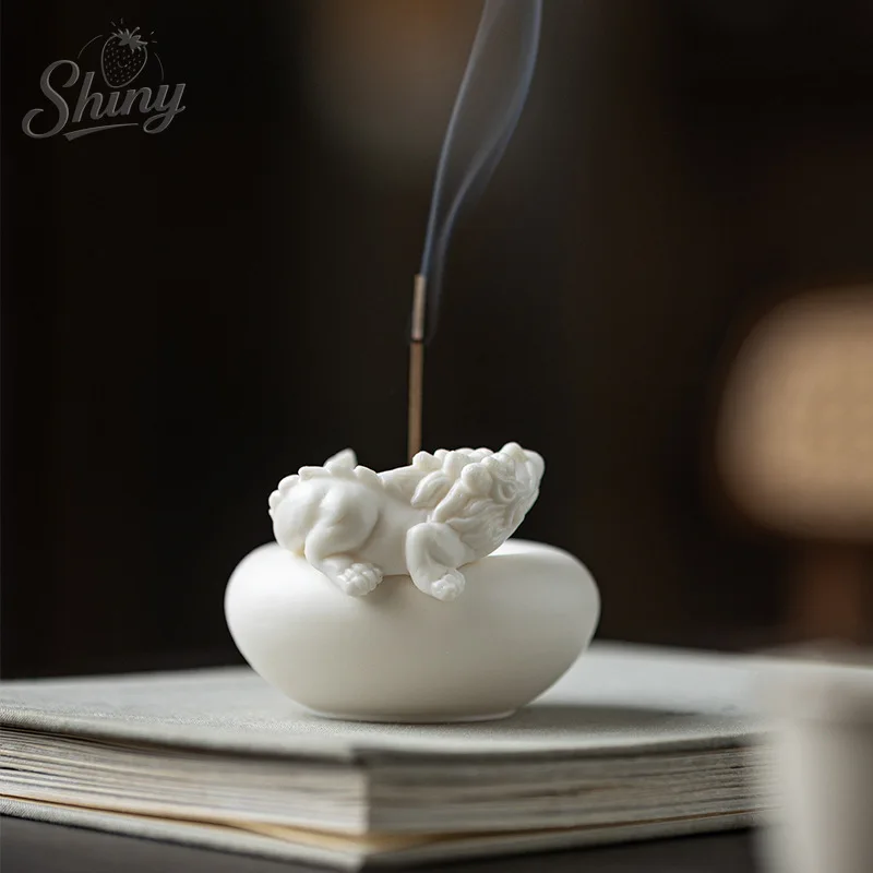 

Pixiu White Porcelain Incense Burner Household Indoor Incense Base Home Decor Decoration