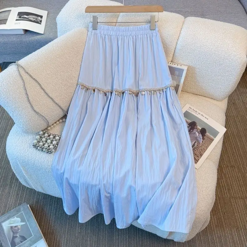Girls' Mid Length Tassel Cake Skirt Summer Half Skirt for Kids Lightweight Breathable Pleated Design Perfect for Party Wear