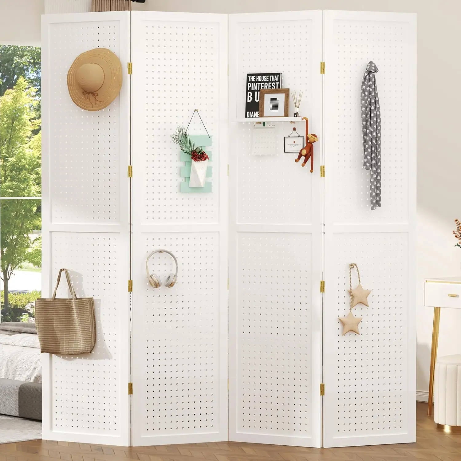 4 لوحة مقسم الغرف 5.6 قدم Pegboard عرض للطي الخشب شاشة الخصوصية Pegboard حامل منظم للمجوهرات ، شعبية جديدة