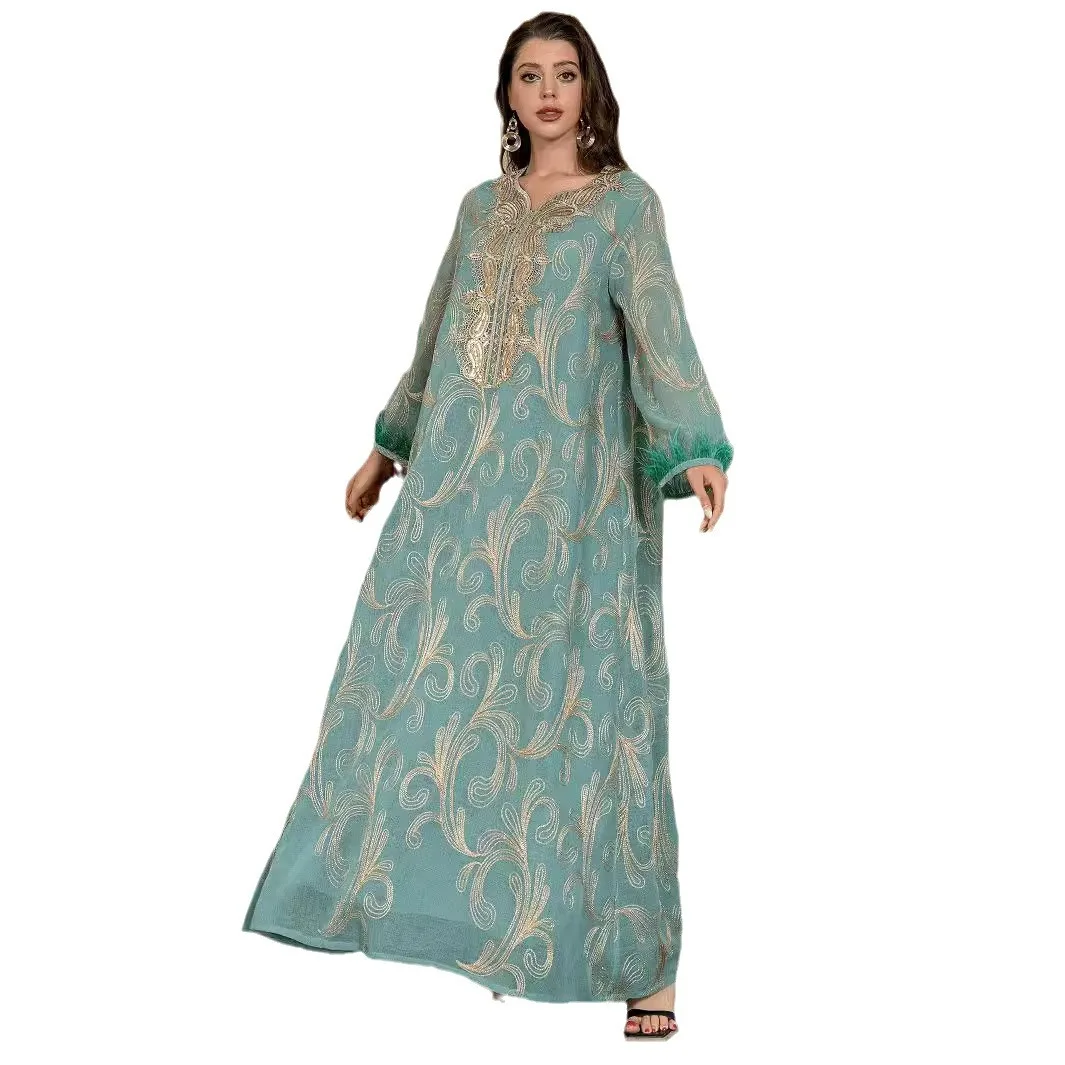 

Ближний Восток, трансграничная внешняя торговля, новый мусульманский халат, арабское женское платье Абая с длинными рукавами и вышивкой