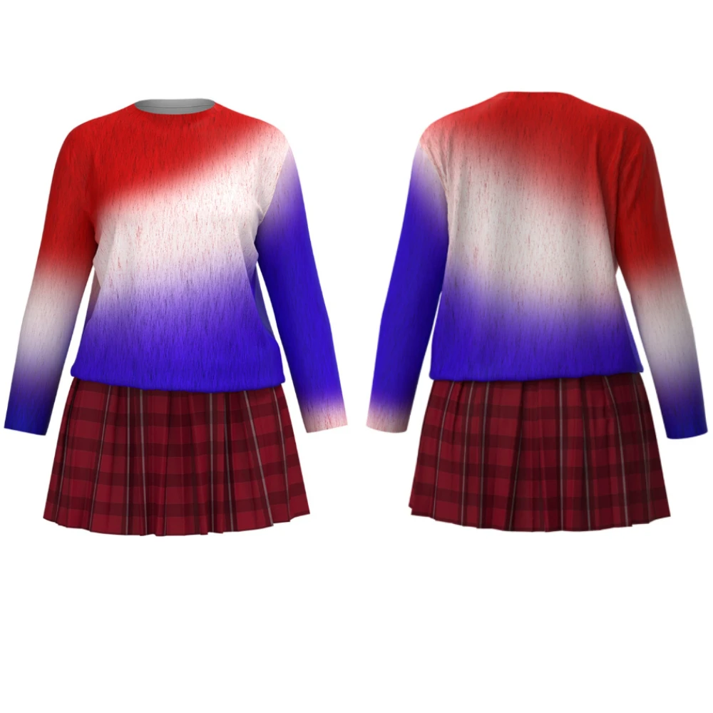 

Wednesday Adams Sweater Skirt Set Gothic Checkered Plaid Outfit Dark Academia Style Red Black Gradient Skirt Casual Two Piece
