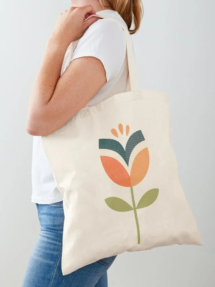 Retro Tulip - Orange and Olive Green Tote Bag female bag Canvas shoulder bag Shopper