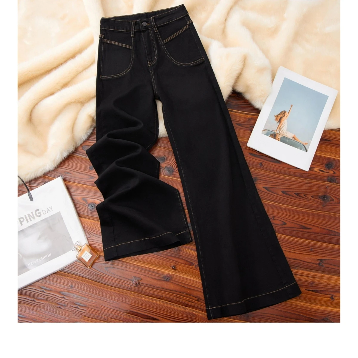 

High Waist Flared Jeans Women's Spring New plus Size Pear ape Elastic Slim Wide Leg Pants Casual Sle Ultra ort orts