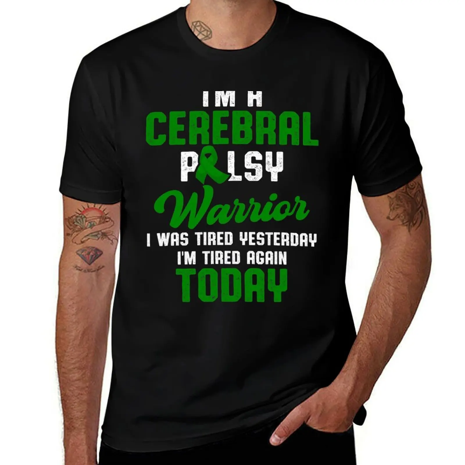 

Cerebral Palsy Cp Awareness Tired Warrior Survivor T-Shirt Casual Daily Wear Short Sleeve Top