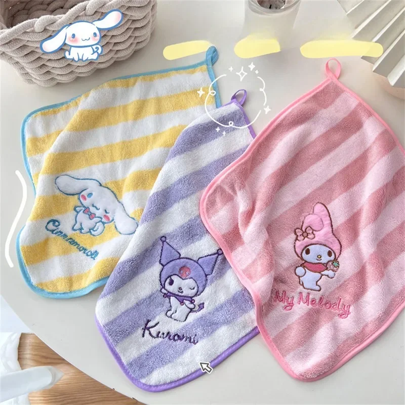 Sanrio Kuromi Striped Handkerchief Cartoon My Melody Water-Absorbent Quick-Drying Bath Towel Cinnamoroll Kawaii Holiday Gift