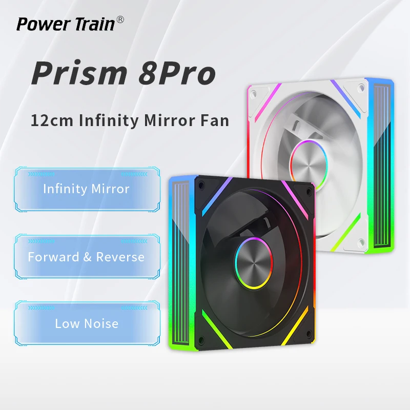 Power Train PRISM 8 PRO Case Fan 120mm CPU Cooling Fans 3-sided Infinity Mirror PWM 5V 3PIN ARGB Quiet Computer Chassis Fan