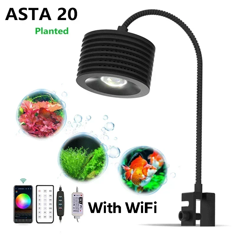 Lominie Led Aquarium Licht, Geplant Tank Licht 4 Kanalen Afstandsbediening 6500K Voor Zoetwater Aquarium Refugium Met Zwanenhals