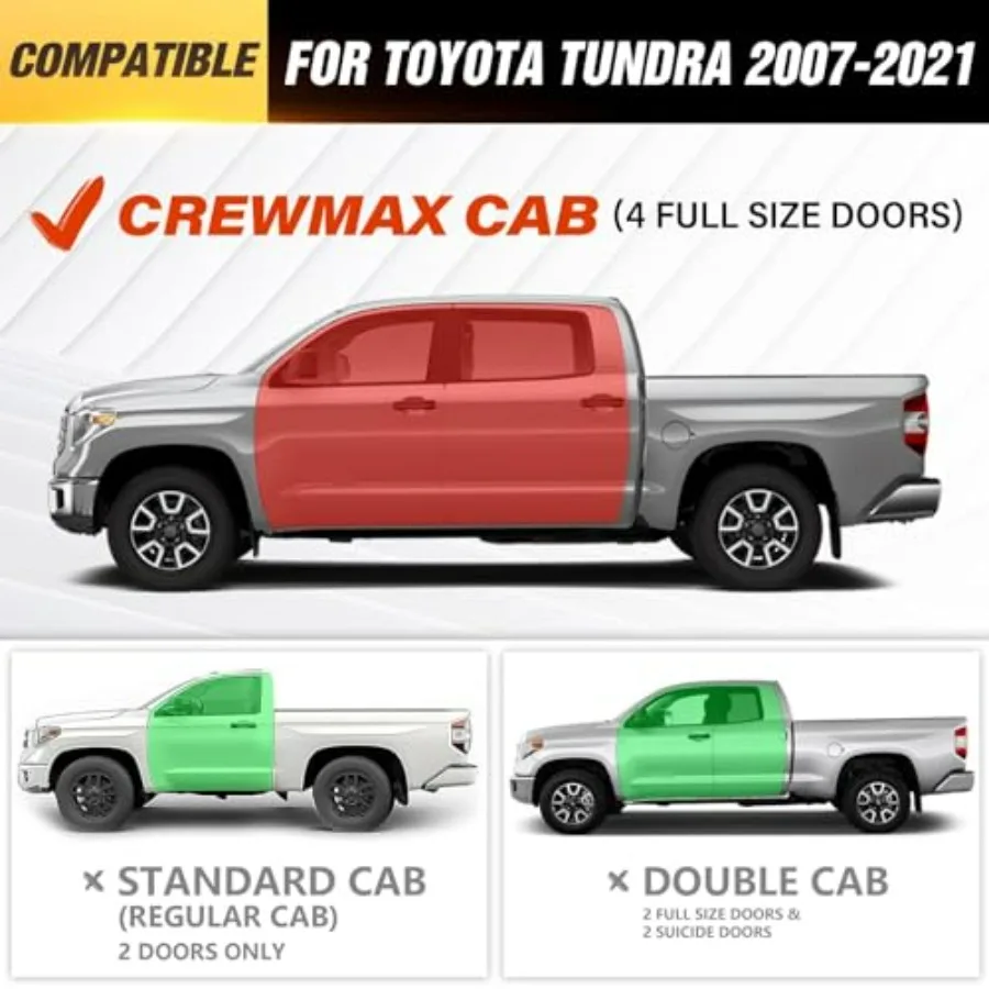 Three Raised Steps CrewMax Cab Running Boards for 2007-2021  Tundra Crew Max Cab Two Stair Design Black Powder Coated Steel Sid