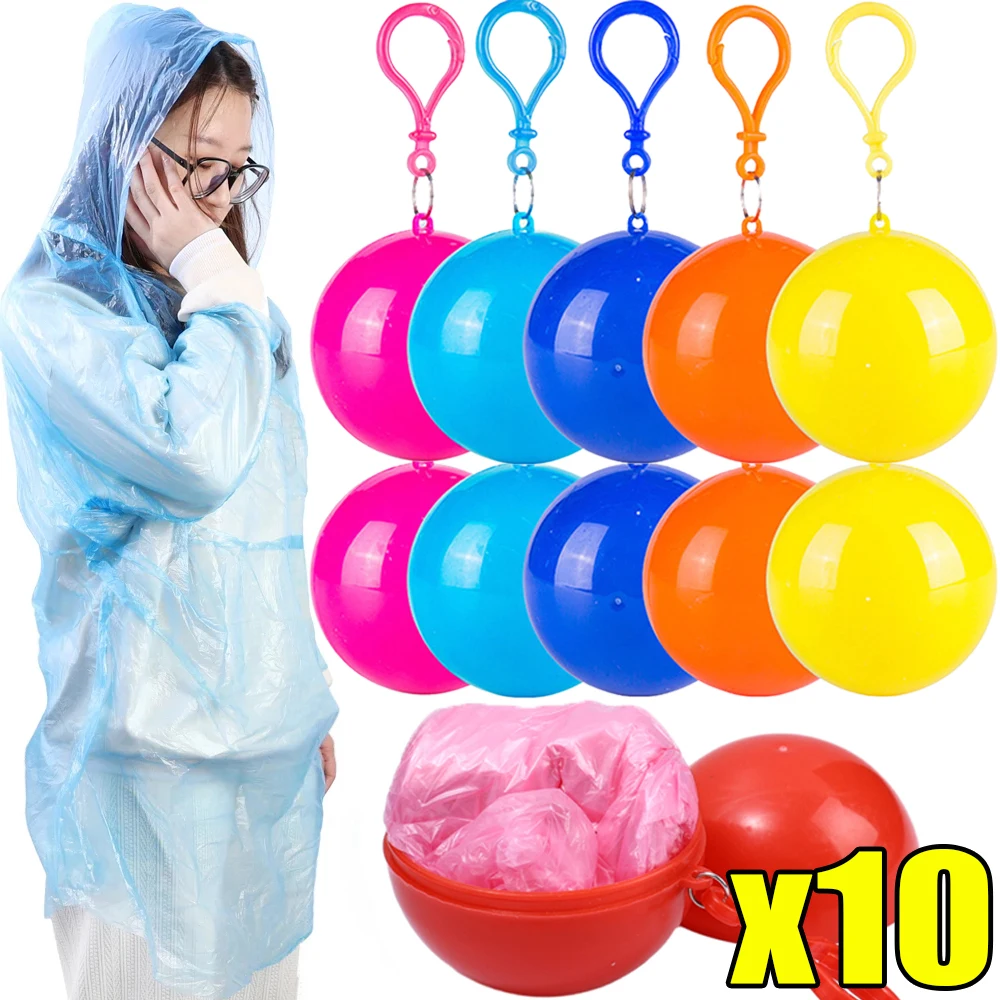 Disposable Raincoats Cape for Adults Portable Mini Raincoatball Thicken Emergency Waterproof Raincoats Ball with Keychain Unisex