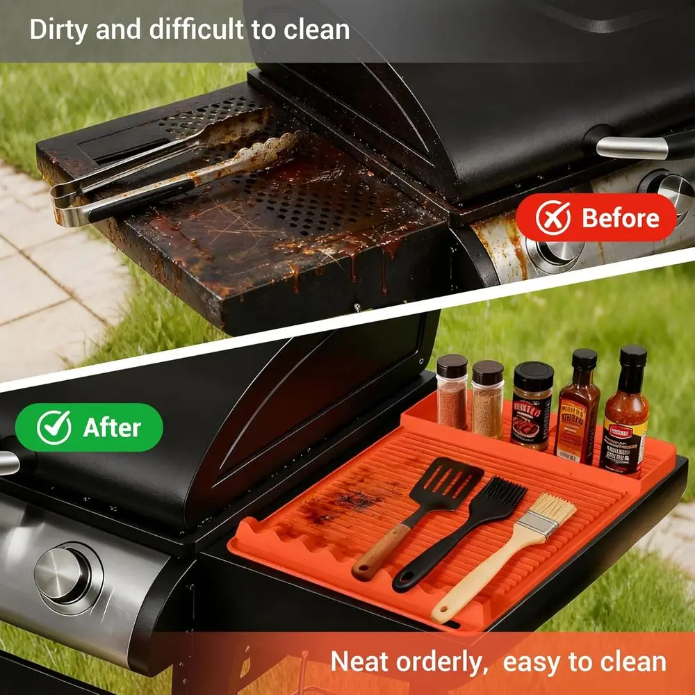 Heat Resistant Silicone Grill Mat - 16x11.5'' Non-Slip BBQ Tool Mat, Outdoor Cooking Camping & Tailgating, Men Grilling (Orange) - view 3