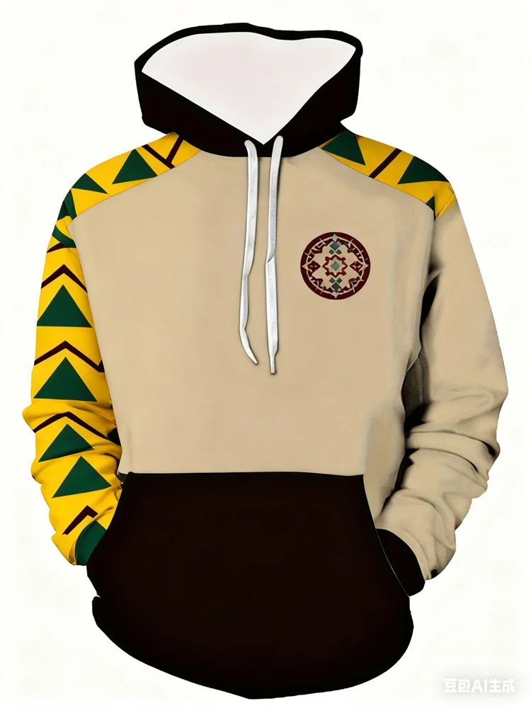 الخريف هوديي للرجال ثلاثية الأبعاد نمط العرقية المرقعة ملابس منقوشة بكم طويل البلوز الملابس موضة الشارع كنزة بمقاس كبير القمم