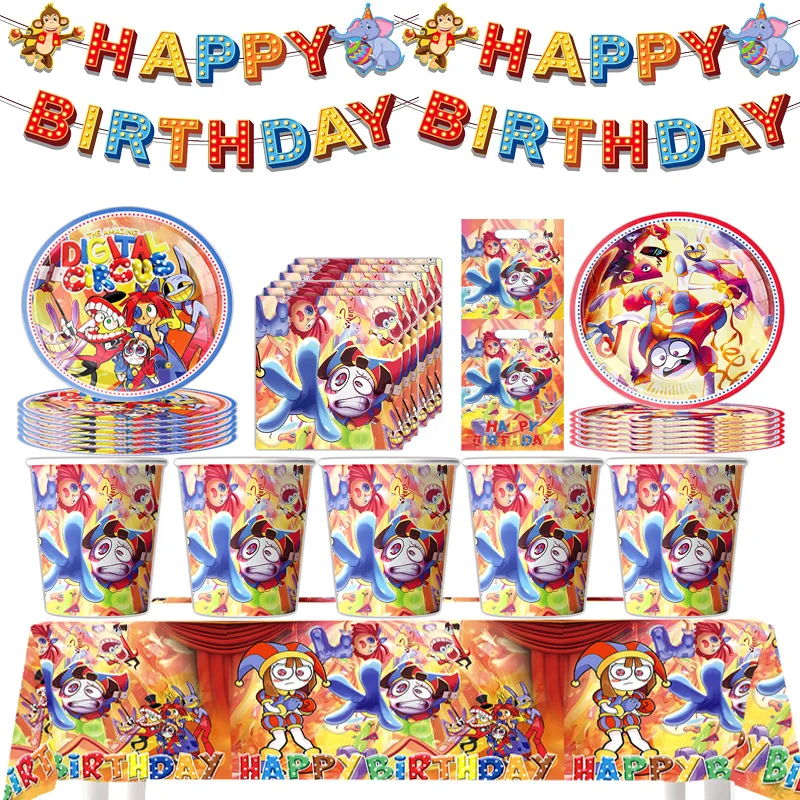 

The Amazing Digital Circus Birthday Party Decoration Baby Shower Kids Boys Girls Party Supplies Balloons Tablecloth Flags Set