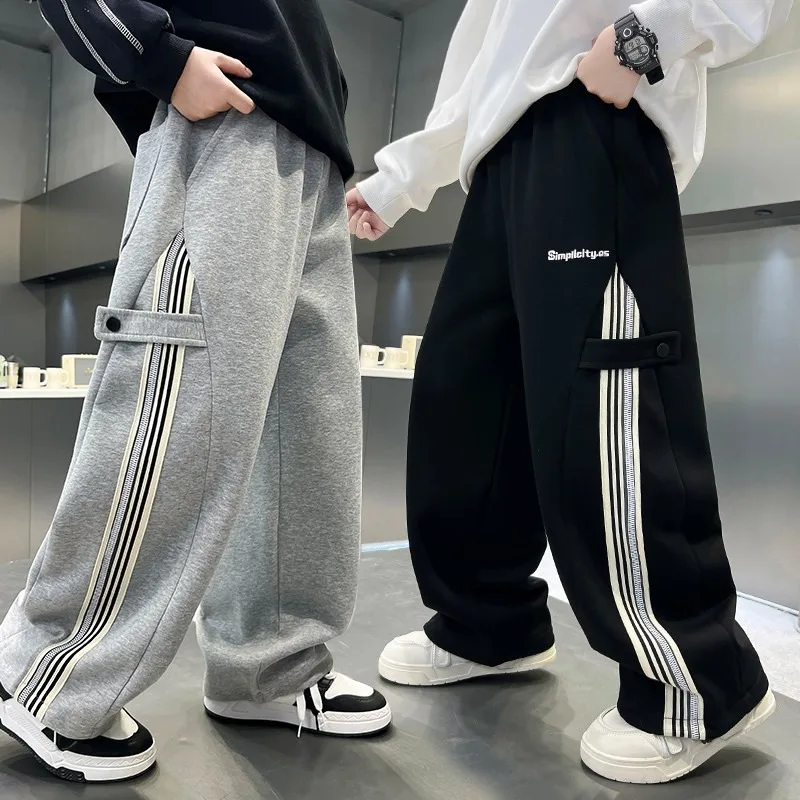 ZOETOPKID Autumn Boys Causal Pants Kids Loose Cotton Sports Pants Black Grey Trousers for Children Spring Kids Clothing