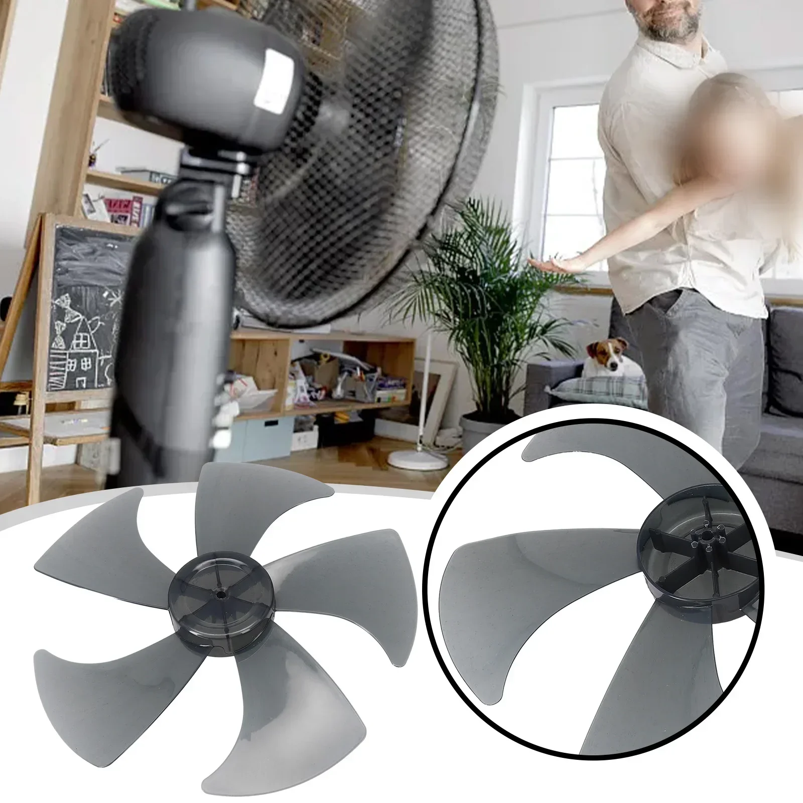 Pala del ventilatore in plastica per uso domestico da 14 pollici Cinque foglie con coperchio dado per parte di ricambio piedistallo per ventola da tavolo da 14 "/355 mm o ventola da tavolo