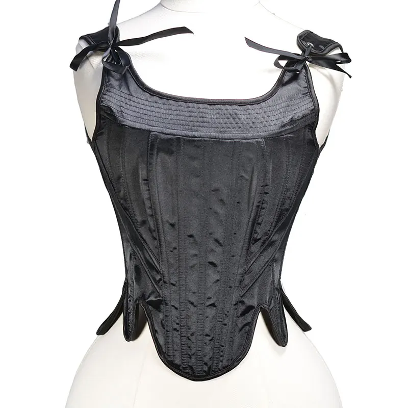 Women Back Lace-Up Fishbone Corset  Gothic Style Shoulder Strap Tank Overbust Corselet Top Party Club Wear