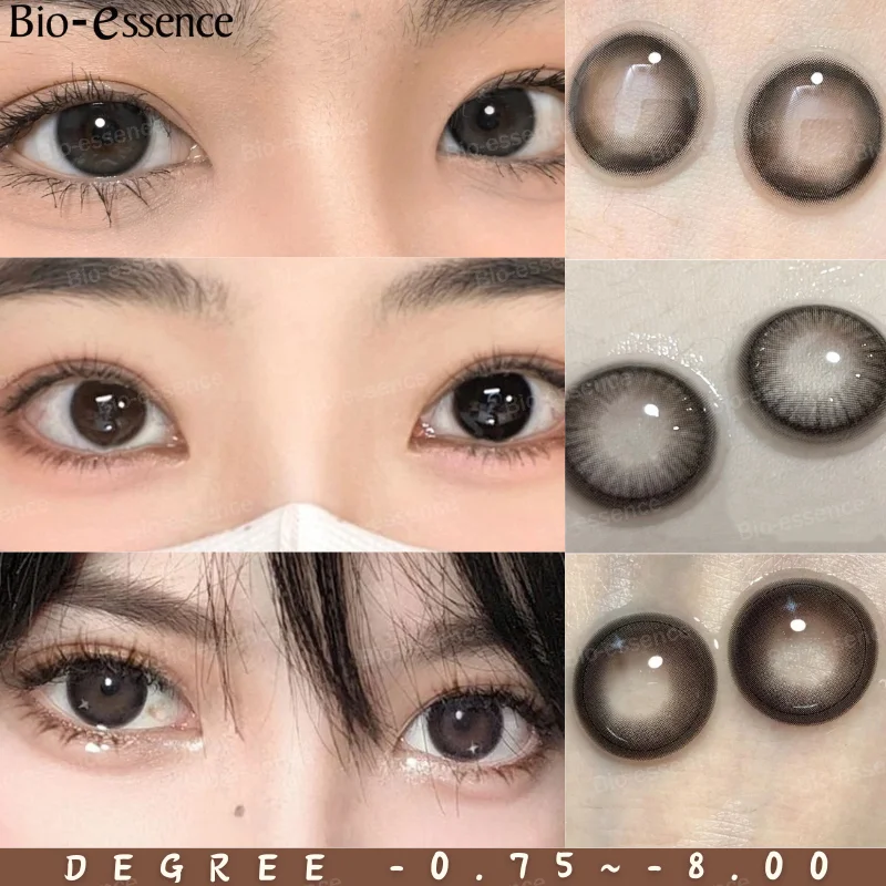 Bio-essence 1 par de lentes oscuras, lentes de contacto de colores de estilo coreano, lentes para miopía, lentes negros, lentes de perlas antiniebla de alta calidad