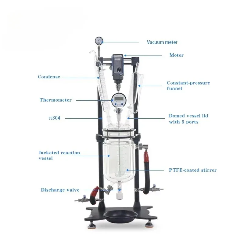 High Borosilicate Double Layer Glass Reaction Kettle, 5L Laboratory Reactor with Stirring Function