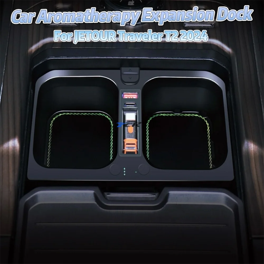 

Car Cup Holder Automobile Aromatherapy Expansion Dock Fast charging Atmosphere lights For JETOUR Traveler T2 2024