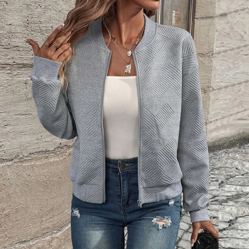 Outerwears Neue Stehkragen-Damenjacken Langarm-Damenjacke Lässige Weiße Schwarze Jacke Mantel Damen Chaquetas De Mujer Q3696